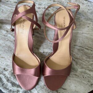 MARION PARKE Loretta satin strap heel in blush, size 39, NIB!